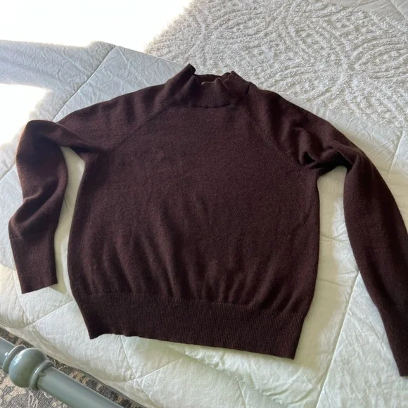 Everlane 100% Cashmere Raglan Mock Neck Sweater - Heather Brown - XS - Picture 7 of 13